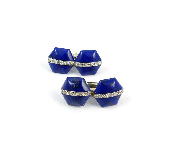 Pair of lapis lazuli and diamond cufflinks